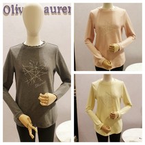 올리비아 로렌 레이스배색 라운드넥 핫피스장식 티셔츠 긴팔