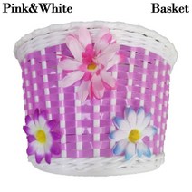 가방 자전거 액세서리 자녀 여아 남아 깃발 술 세발 핸들 바 바구니 장식, 05 Pink-White-Basket