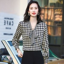 하운드체크 리본 블라우스 하늘비즈 A31 T461A803