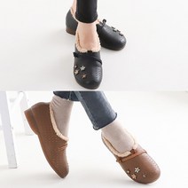 벨루치슈즈 여성 천연소가죽 꽃 장식 발편한 컴포트화 효도화 할머니 신발 털단화