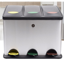 페달 스텐 분리수거 함 통 재활용품 분리형 바스켓 업소용 매장용 특 초 대형 밀폐력 쓰레기통 분류 베란다 식당 음식점 카페 사무실 오피스 회사 학원 발로밟는 누르는 실내 야외 외부, 45L (3단)