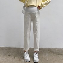 머터니티 팬츠 청바지 화이트 캐주얼 보텀 팬츠 머터니티 케어 팬츠