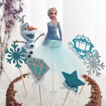 케이크 토퍼 픽 생일 공주 엘사 케이크만들기 레터링케이크 유치원 어린이집 케익 브라이덜샤워 키즈 홈 파티, ★겨울왕국2 머리작은 엘사 세트