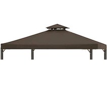 DURCOVER Gazebo 교체용 탑 3x3m(10x10피트) 정자 캐노피 교체 커버 2단 야외 파티오 정원 텐트 프레임용 통풍구가 있는 베이지 252740, Brown