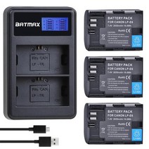 캐논 카메라 배터리 4x 2650mah lp-e6 lp-e6n lp e6 + lcd usb 듀얼 충전기 eos 6d 7d 5d mark ii iii iv 60d 60da 70d, 3개 세트
