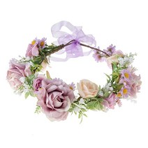 Vividsun 조절 가능한 화관 플로럴 헤드피스 크라운 결혼식 축제 사진 소품 (카멜리아 블루) 4429766602, F/light purple