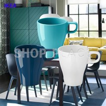 이케아 FARGRIK 커피 물컵 머그잔 홈카페, 다크터쿼이즈+컵받침 1SET