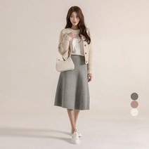 젬블링 A라인 플레어 밴딩 니트 미디 롱 니트 스커트
