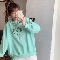 안나리야 여자 오버핏 레터링 프린트 민트색 맨투맨 티 SY
