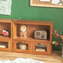 빈티지 레트로 수납장 찬장 진열장 원목 앤틱 다용도 쇼케이스 캐비넷 화장품 전시장, 브라운-서랍2개