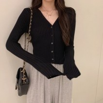 DAPANDA 봄가을 니트 코트 여 가을 2020 핫 슬림핏 브이넥 긴팔 쇼트 블랙 니트 카디건