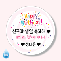 [제시루시콤파니] 생일 축하 스티커 문구변경 맞춤제작 방수 광택 원형48mm(20매) 원형63mm(12매), 63mm(12매)/1-10
