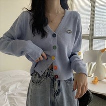 안나리야 브이넥 복고풍 컬러 긴팔 스웨터 니트 가디건 KJ