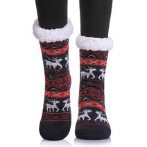 Dosoni 여성용 울 눈꽃 기모 안감 니트 크리스마스 슬리퍼 양말 스노우플레이크 블루, Wine Red 01