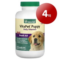 리암마켓 NaturVet 네이처벳 강아지용 건강 구취 제거 관리 보충제 데일리 비타민 플러스 츄어블 60정 1팩, 4팩