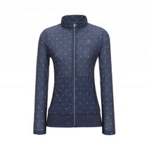 임페리얼골프 여름 신축성이 좋은 져지원단에 데님느낌의 도트 프린트 하이넥풀집업가디건pt_