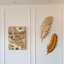 [ 창고대방출세일 ] 골드 나뭇잎 2P SET 철재 벽장식 소파 침대 복도 현관 콘솔가구위 카페 커피숍 웨딩샵 쥬얼리샵 호텔 모텔 로비 펜션 리모델링 초간단 인테리어, 골드나뭇잎 벽 철제 장식 인테리어 소품