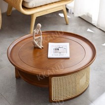 라탄테이블 원목 탁자 카페 찻상 원형 커피 티테이블, 윌넛 물푸레나무 직경 85cm
