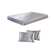 THE VEDO SHOP 인공 새틴 실크 장착 시트 침대 시트 137x190cm 일반 염색 침구 u0026 2 Pillowcase_S 회색 주름 페이드