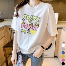 [오늘발송] 스타일아유 귀여운 오버핏 면100% 반팔티 여성용 빅사이즈 박시 순면라운드 반팔티셔츠 반팔 티셔츠[AYG6TS334A]