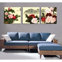 DIY 디지털 유화 그리기 3피스 연결 그림 채색 피포페인팅 컬러링 유채화 집콕 취미, 수묵모란왕 + 세트 + 50x50x3