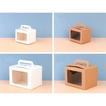 투명창 미니 케이크 상자 조각 케이크 케이스 단상자 크라프트 박스 쿠키 구디백 포장 용기 답례떡 백일떡 수제청 큰 선물 화이트 수능 디저트 답례품 베이킹 조립 손잡이 기프트, 대 - 화이트