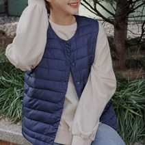 제이에프앤씨 U넥 라운드 경량 여성 패딩조끼 러블리