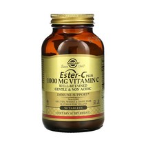 SOLGAR 솔가 에스터C 플러스 비타민C 1000mg 90정 칼슘 아스코르브산 아세로라 로즈힙 루틴, 1개, 기본