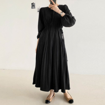 NewCare여성 롱 원피스 주름 플리츠 셔링 원피스