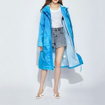 에버유어스 여성 러닝 롱 비옷 학생 우의 패션 허리 스트링 후드 트렌치 레인코트 골프비옷 스카이블루, XL