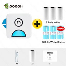 프린터 악세사리 Poooli-L1 휴대용 무선 포켓 감열식 포토 프린터 블루투스 영수증 라벨 스티커 종이, 06 Blue Add 6 Rolls_01 CHINA