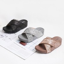 프리티슈 국내제작 블링블링 클리터 엑스스트랩 키높이 통굽 쿠션 슬리퍼 4cm