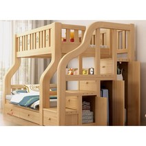 원룸 벙커침대 어른 성인 원목 2층침대 계단형 퀸사이즈 기숙사, 상단100x하단120cm 선반하단장 1개씩