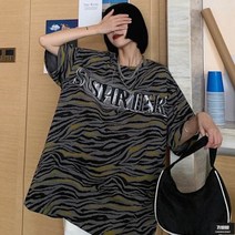 가바바 여성 오버핏 반팔티 화려한 얼룩무늬 복고풍 반팔티셔츠 G61695
