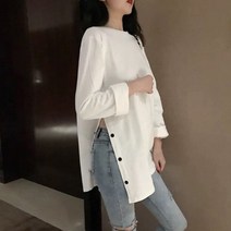 옆라인 단추 롱티셔츠 캐주얼 셀럽난방 긴발셔츠 베이직서츠 브라우스 와이셔츠 간절기 블라우스