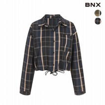 BNX 여성 크롭 스트링 체크 블라우스
