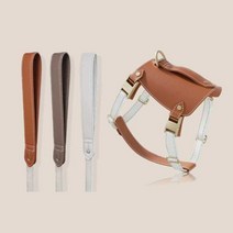 대형견 중형견 가죽 하네스 휘핏 목줄 산책 가슴줄, 살구 L+풉백 (15-22kg 대형견)