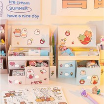 다꾸 테이블 수납함 잡동사니 수납장 스티커보관함, 핑크