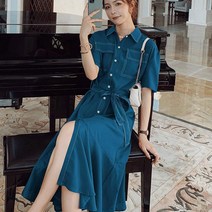 이노뱅크 배색 스티치 플레어 원피스 INO285A