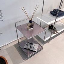 하즈 1x2 미니 정사각 테이블 협탁 모듈가구 거실진열장, 연보라펄 일반유리