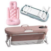 BBEDA 접이식 이동식 욕조 매트 2 세트 성인 간이 폴딩 반신욕조, 중형핑크(욕조+덮개+매트)