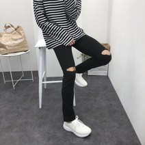 884 스판 무릎 디스 블랙진