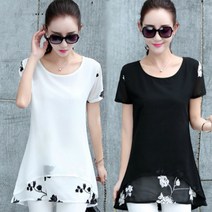 RF-09 중년 여성 플라워 자수 반팔 티셔츠 매쉬 라운드 블라우스