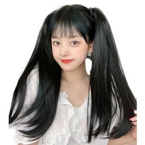 이쁘다샵 가발위드 스트레이트 트윈스 묶음머리 포니테일 2개 1세트, 진한블랙, 1개