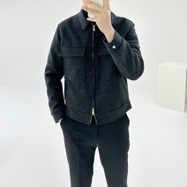 아도르클래식 블럭 2컬러 크롭 캐주얼 블루종 집업 울 자켓