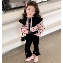 레드호호 여아봄가을 상하세트복 빅카라땡땡이 블라우스 하트나팔바지