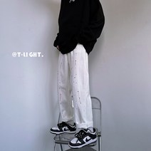 하이 스트리트 먹물 청바지 남자 ins 유행 거리 튀김 유행 헐렁 스트레이트 캐주얼 깡패 멋있다 항구풍 와이드 다리 긴 바지