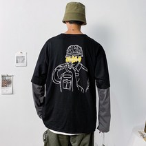 긴팔라운드티셔츠 롱슬리브티 남자 트렌드 가을 캐쥬얼 상의 라운드넥 와이드 루즈핏 멋진 이너티셔츠 608528743
