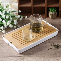 직사각형 다기 차판33X19CM 화이트 다도찻상 차쟁반 보이차테이블, 1개