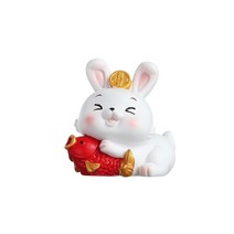 귀여운 토끼 입상 자동차 대시 보드 장식 작은 장식품 선물 수집품 자동차 인테리어 장식 입구 선반 침실 테이블, 수지, 물고기를 들고